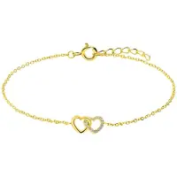 Lucardi Dames Zilveren goldplated armband hartjes zirkonia - Armband - 925 Zilver - Goud - 18 cm