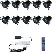 Velvalux LED Veranda Spot Complete Set - - 10 Stuks - 3W - Warm Wit 3000K - Dimbaar - Waterdicht IP65 - Inbouw - Rond - Mat Zwart - Aluminium - 12V