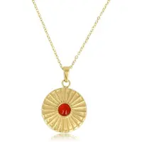 My Bendel - Goudkleurige Ketting Carnelian Zonnetjes Hanger - Goudkleurige Carnelian Zonnetjes Ketting - Fijne Schakelketting - met Luxe Cadeauverpakking | Sieraden Voor Dames