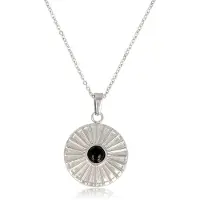 My Bendel - Zilverkleurige Ketting Onyx Zonnetjes Hanger - Zilverkleurige Onyx Zonnetjes Ketting - Fijne Schakelketting - met Luxe Cadeauverpakking | Sieraden Voor Dames