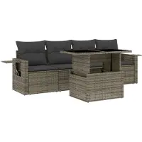 vidaXL 5-delige Loungeset met kussens poly rattan grijs