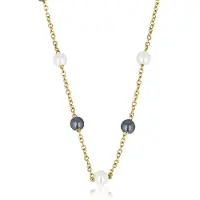 My Bendel - Goudkleurige Schakelketting met Zwarte & Witte Parels - met Luxe Cadeauverpakking | Sieraden Voor Dames