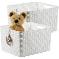PlasticForte Opbergmand - 4x - Kastmand - rotan kunststof - wit - 28 Liter - 34 x 40 x 23 cm