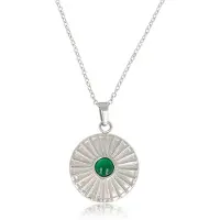 My Bendel - Zilverkleurige Ketting Zonnetje met Green Agate - Zilverkleurige Ketting Zonnetje met Green Agate Edelsteen - met Luxe Cadeauverpakking | Sieraden Voor Dames