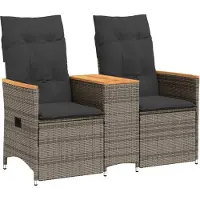 vidaXL Tuinbank 2-zits verstelbaar met tafel poly rattan grijs