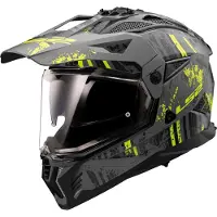 LS2 MX702 Pioneer II Crazy Mat Zwart Fluo Geel Adventure Helm Maat M