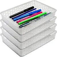 Hega hogar Opbergmandje/ladeverdeler - 4x - transparant - 4.5 liter - kunststof - 26 x 35 x 6 cm - kastmandjes - manden