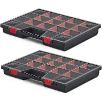 Kistenberg Sorteerbox/vakjes koffer - 2x - 17 vaks - kunststof - zwart - 49 x 39 x 6.5 cm