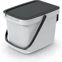 Prosperplast GFT aanrecht afvalbak - creme wit - 6L - afsluitbaar - 20 x 26 x 20 cm - klepje/hengsel - kleine prullenbakken - afval scheiden