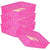 Hega hogar Opbergmandje/ladeverdeler - 4x - fuchsia roze - 2 liter - kunststof - 17 x 25 x 6 cm - kleine opslag bakjes - manden