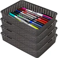 Hega hogar Opbergmandje/ladeverdeler - 4x - donkerbruin - 4.5 liter - kunststof - 26 x 35 x 6 cm - kastmandjes - manden