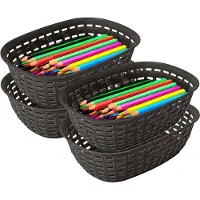 Hega hogar Opbergmandje/kastmandje - 4x - antraciet - 3 liter - kunststof - 21 x 30 x 7 cm - kleine opslag bakjes - manden