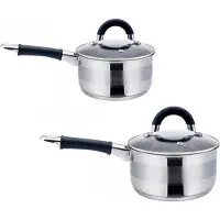 KINGHOFF 2 x steelpan / sauspan - steelpan met deksel - Ø16 en Ø18 cm - RVS - 1,5 liter en 2.1 liter