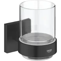GROHE QuickFix Start Cube - Beker met houder, voor tandenborstel en tandpasta, glas/mat zwart 410972430