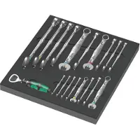 Wera 9731 Schuimrubberen inlegplaat, 6003 Joker set, 19-delig (zwart/grijs, set ratelmoersleutels, in schuimrubberen inlegplaat voor werkbankwagen)
