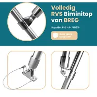 BREG RVS 4-boogs biminitop - Breedte 246 <> 261 cm - Hoogte 137 cm