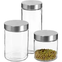 Secret De Gourmet Set van 3x keuken voorraadbussen/potten glas RVS deksel - 3 formaten - Voorraadpot