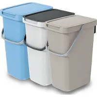 Keden GFT/rest afvalbakken set - 3x - beige/wit/blauw - 12L - 20 x 26 x 37 cm - afval scheiden