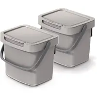 Keden GFT aanrecht afvalbak - 2x - beige - 3L - afsluitbaar - 19 x 17 x 15 cm - klepje/hengsel - afval scheiden