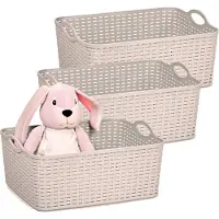 PlasticForte opbergmandje/kastmandje - 3x - 11 liter - taupe - kunststof - 35 x 28 x 16 cm - nestbaar