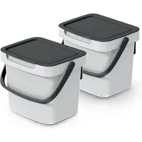 Keden GFT aanrecht afvalbak - 2x - creme wit - 3L - afsluitbaar - 19 x 17 x 15 cm - klepje/hengsel - afval scheiden