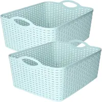 PlasticForte opbergmandje/kastmandje - 2x - 11 liter - mintgroen - kunststof - 35 x 28 x 16 cm - nestbaar
