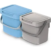 Keden GFT aanrecht afvalbakjes set - 2x - beige/lichtblauw - 3L - 19 x 17 x 15 cm - klepje/hengsel