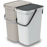 Keden GFT/rest afvalbakken set - 2x - beige/wit - 12L - 20 x 26 x 37 cm - afval scheiden