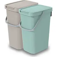 Keden GFT/rest afvalbakken set - 2x - beige/groen - 12L - 20 x 26 x 37 cm - afval scheiden