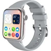 Nuvance - Smartwatch Heren & Dames met Bluetooth - 45mm - Geschikt voor alle Smartphones - Stappenteller en Hartslagmeter - Waterdicht - Grijs