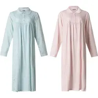 Lunatex - 2 klassieke dames nachthemden 224158 met kraag - blauw en roze - maat S