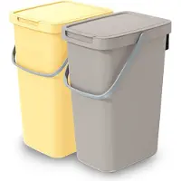 Keden GFT/rest afvalbakken set - 2x - 25L - beige/geel - 26 x 29 x 48 cm - afval scheiden