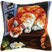 Kanex kruissteekkussen 9533 poes in vensterbank