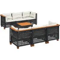 vidaXL 7-delige Loungeset met kussens poly rattan zwart