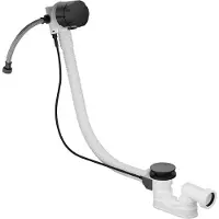 Hotbath Mate P033 badafvoer verlengd met overloop en vulcombinatie gepolijst zwart PVD