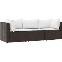 vidaXL 3-delige Loungeset met kussens poly rattan bruin