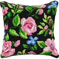Kanex Kussenpakket Flowers black borduurpakket -
