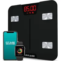 FITAGE Smart Weegschaal – App-tracking & bluetooth - 17 Lichaamswaarden – 180 kg capaciteit – 28 x 28 x 2,5 cm – Zwart