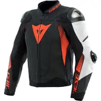 Dainese Super Speed 4 Geperforeerde Leren Jas Zwart Mat Wit Fluo Rood Maat 44