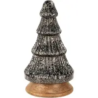Clayre & Eef Kerstdecoratie Kerstboom Ø 13x24 cm Zilverkleurig Zwart Glas Hout Zilverkleurig