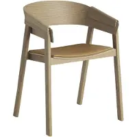 Muuto Cover stoel met armleuningen beklede zitting Refine leather cognac-Oak