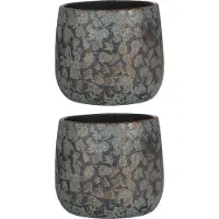 Mica Decorations Bloempot/schaal - Set van 2x stuks - keramiek - kamerplanten - koper - D20 x H20 cm