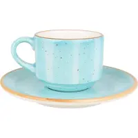 Bonna Aura Aqua - Espressokopjes en ondertassen - 80 cc - Porselein - Set van 6
