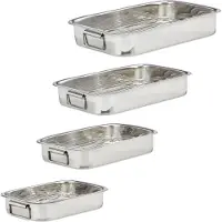 Relaxdays braadslede met rooster - edelstaal - ovenschaal - braadpan - braadslee - zilver M