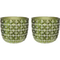 Ideas 4 Seasons Ideas4seasons Bloempot ruit motief Hanoi - 2x - metallic groen - D10 x H8 cm - Plantenpotten