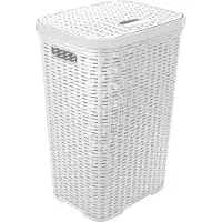Hega hogar Wasmand met deksel Rotan - wit - kunststof - 60L - 34 x 43 x 62 cm - Wasmanden