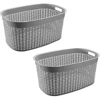 Hega hogar Rotan line wasmand - 2x - zilvergrijs - inhoud 44 liter - kunststof - 58 x 39 x 27 cm - Wasmanden