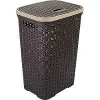 Hega hogar Wasmand met deksel Rotan - donkerbruin - kunststof - 60L - 34 x 43 x 62 cm - Wasmanden