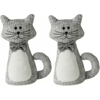 Boltze Deurstopper gewicht - 2x - dieren thema Katje - 1 kilo - grijs - 28 x 11 cm - open ogen - Deurstoppers