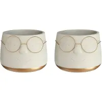 Ideas 4 Seasons Ideas4seasons Bloempot/plantenpot bril - 2x - wit/goud - voor kamerplant - D16 x H12 cm - Plantenpotten